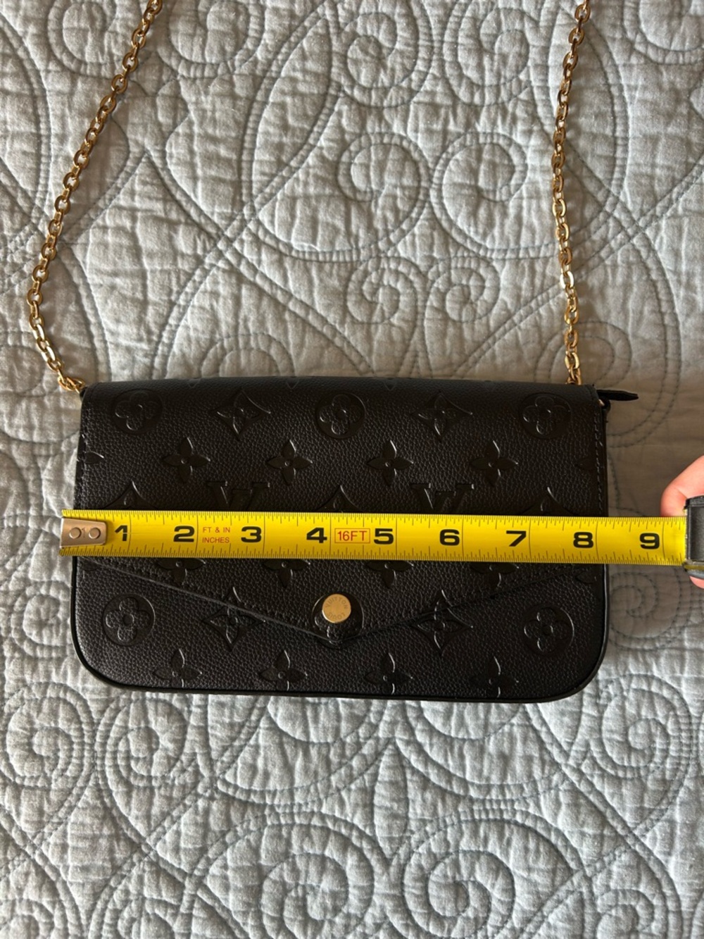 Black Monogram Embossed Chain Wallet - Picture 13 of 15